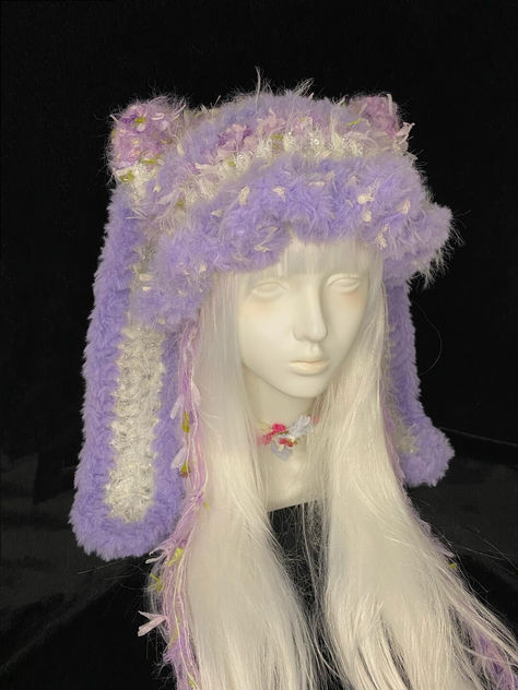 Lilac Bunny Ear Beanie	 Crochet Hat