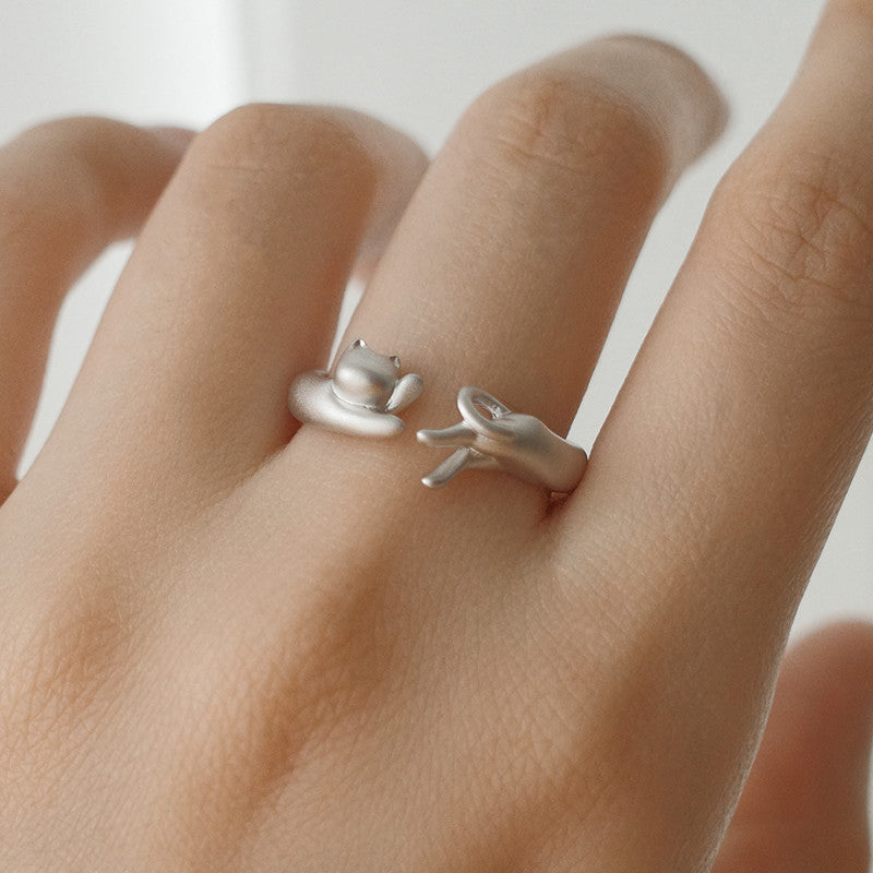 Cat Dog Couple Open-end Rings Set