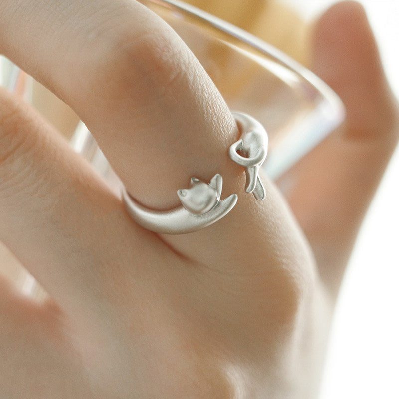 Cat Dog Couple Open-end Rings Set