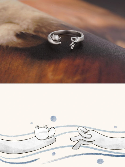 Liquid Cat Silver Open-end Ring