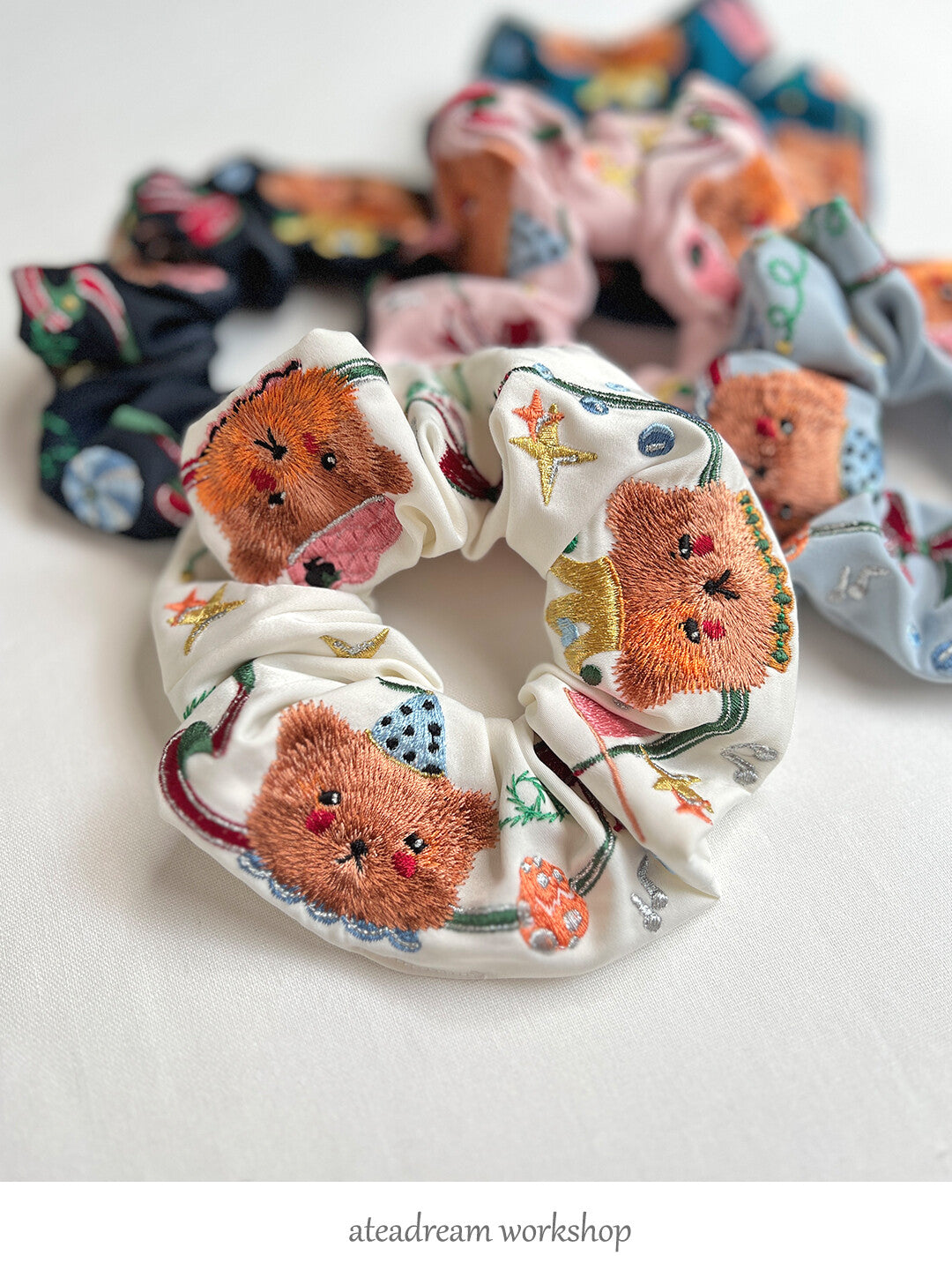 Little Bear Circus Embroidered Hair Scrunchie