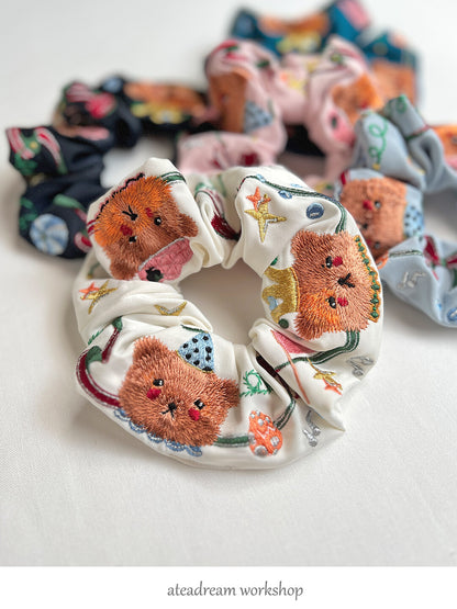Little Bear Circus Embroidered Hair Scrunchie