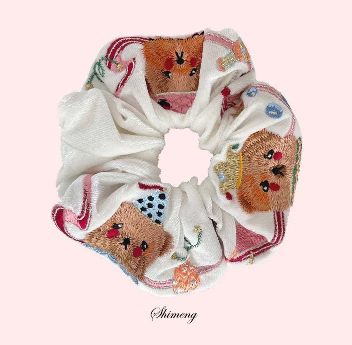 Little Bear Circus Embroidered Hair Scrunchie