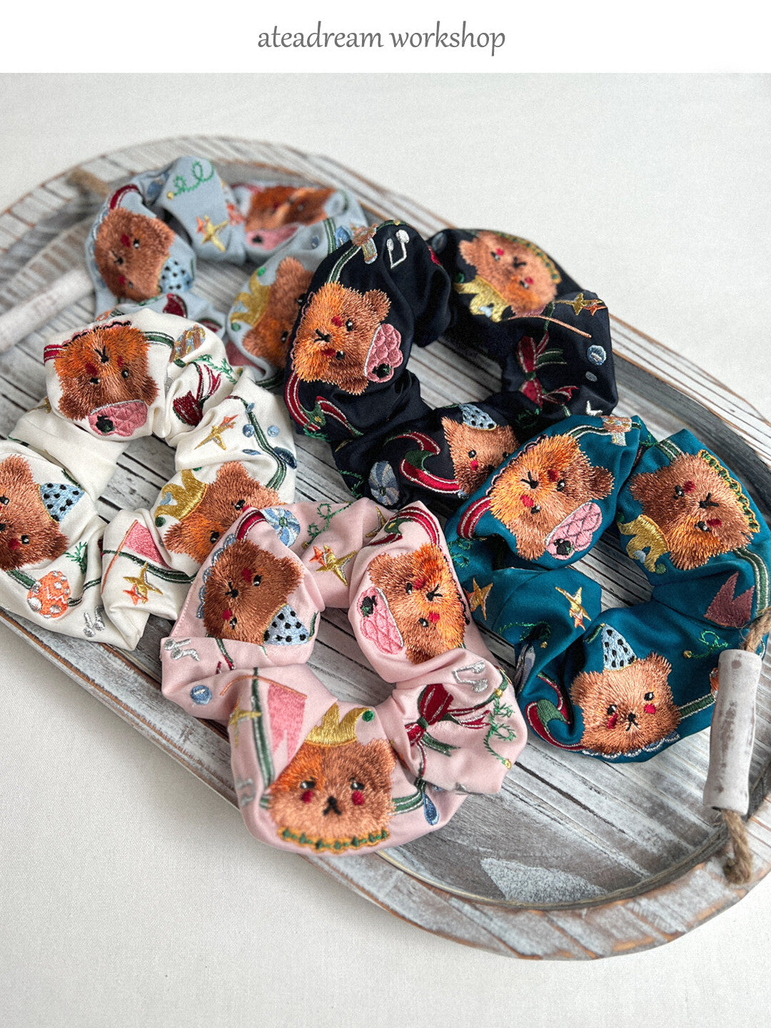 Little Bear Circus Embroidered Hair Scrunchie