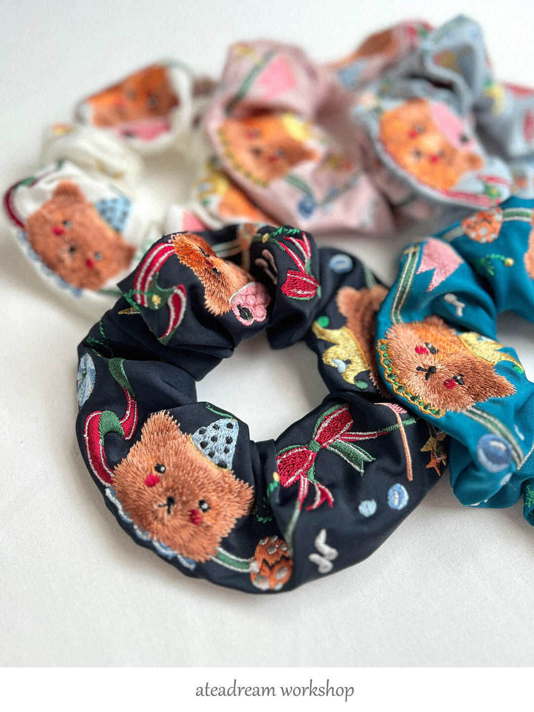 Little Bear Circus Embroidered Hair Scrunchie