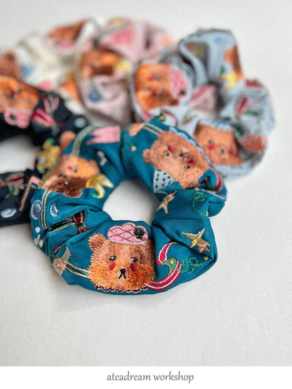 Little Bear Circus Embroidered Hair Scrunchie