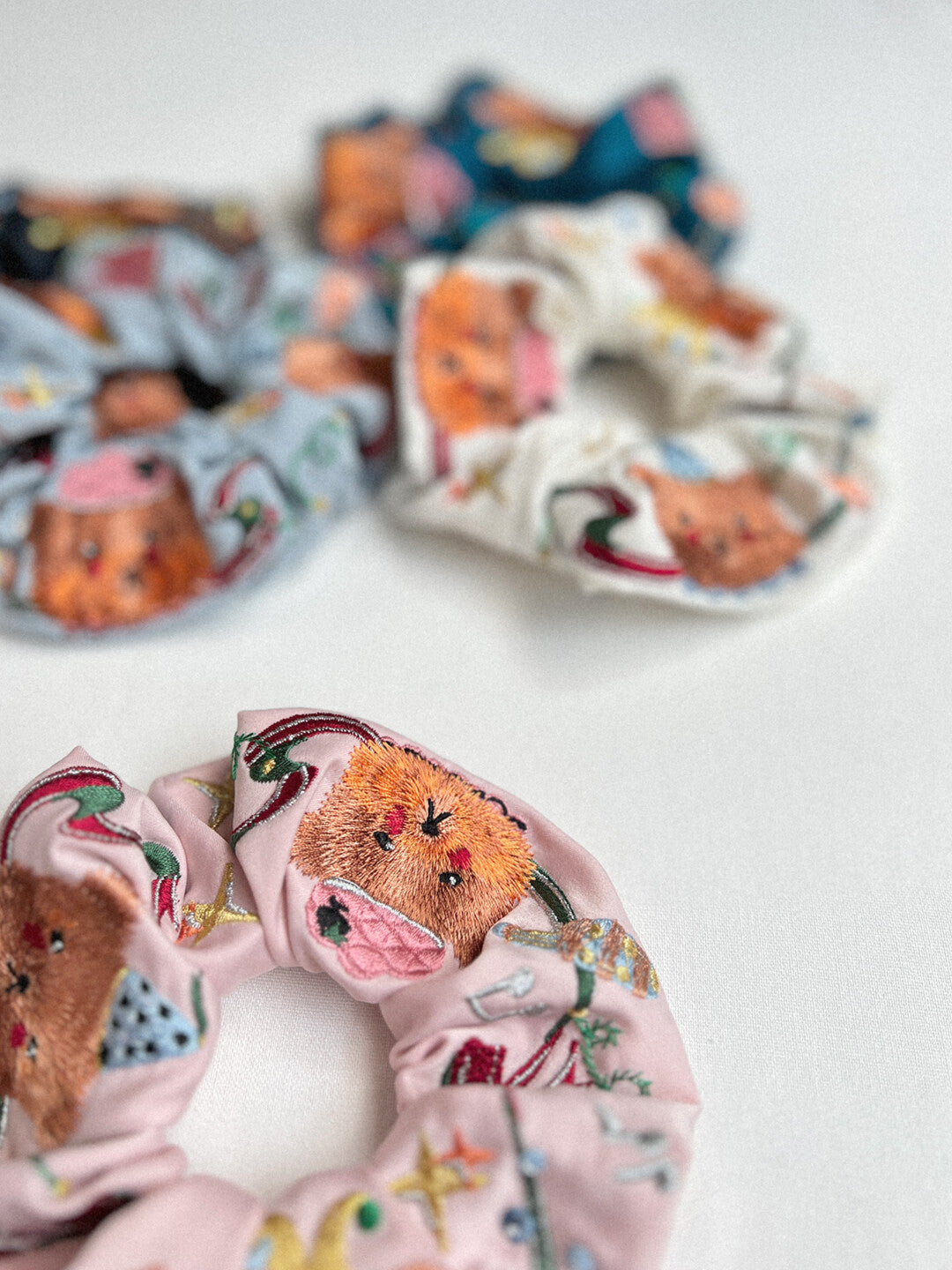Little Bear Circus Embroidered Hair Scrunchie