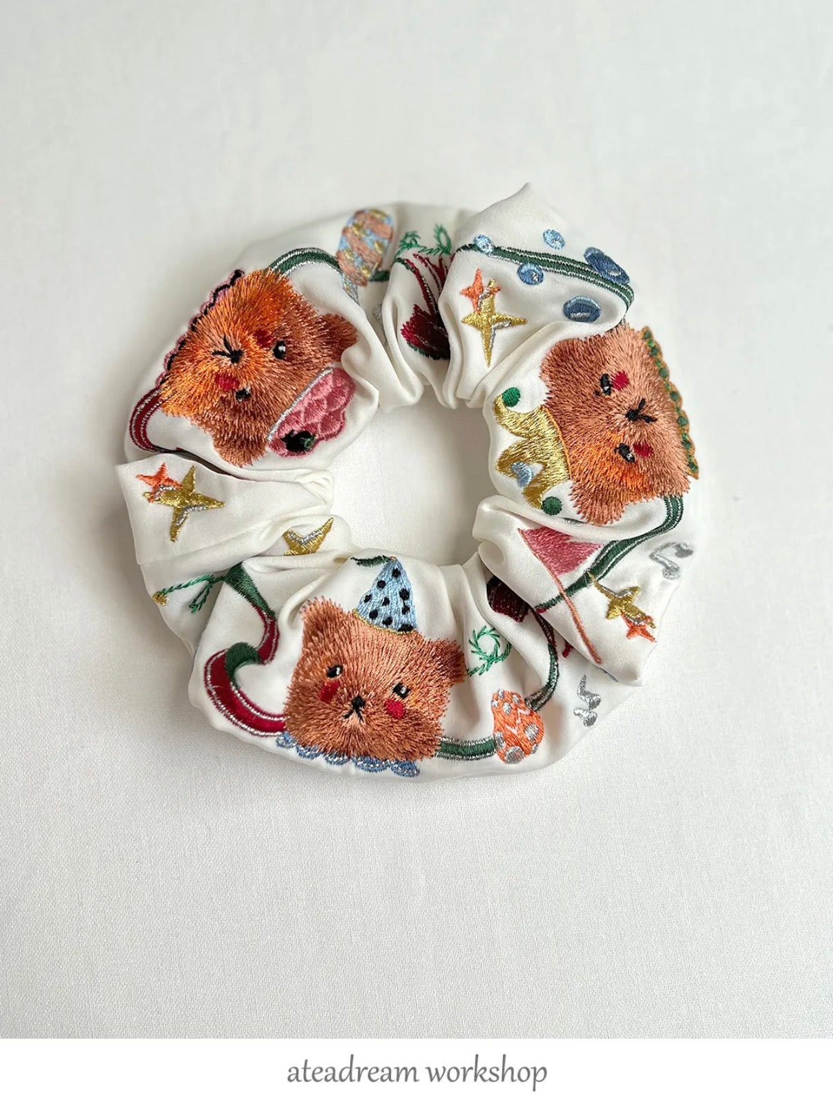 Little Bear Circus Embroidered Hair Scrunchie