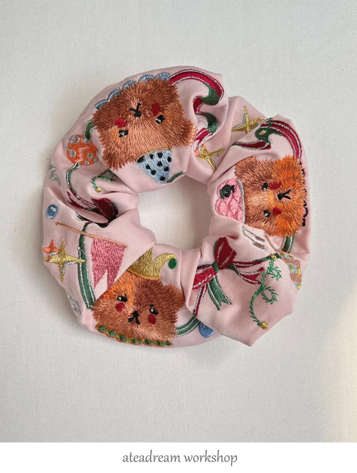 Little Bear Circus Embroidered Hair Scrunchie