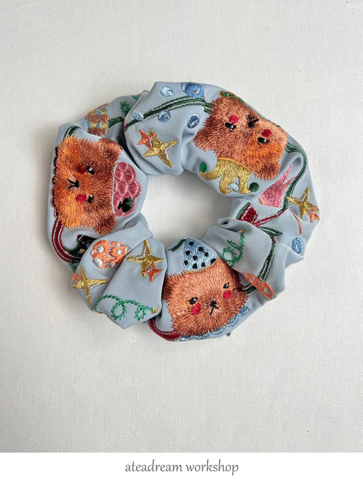 Little Bear Circus Embroidered Hair Scrunchie