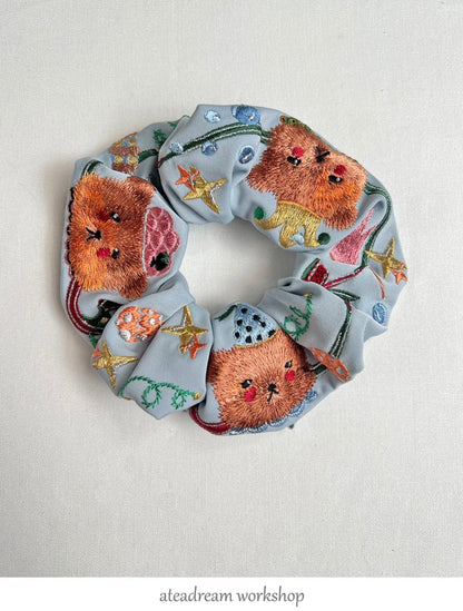 Little Bear Circus Embroidered Hair Scrunchie