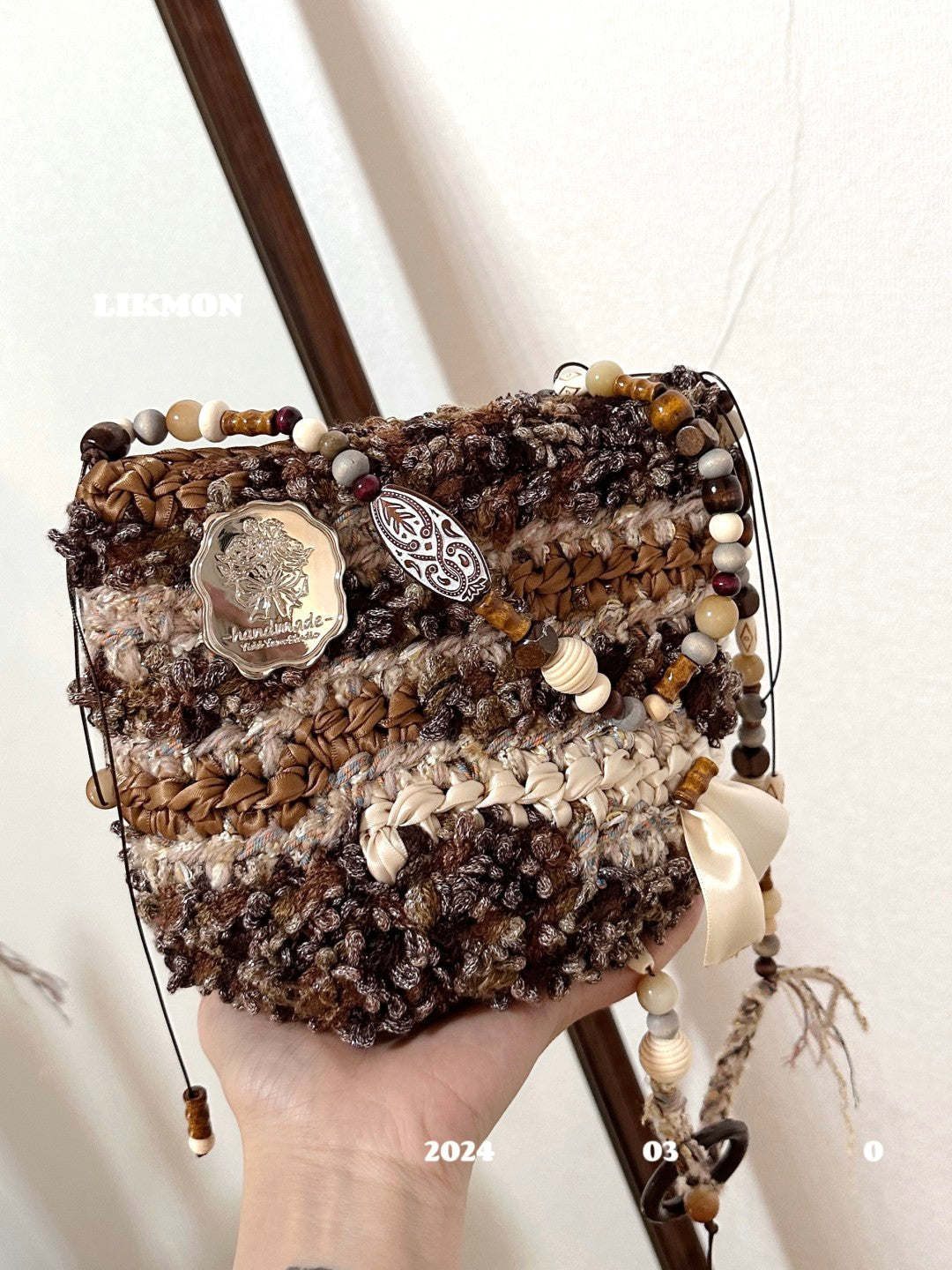 London Afternoon Brown Crochet Crossbody Bag