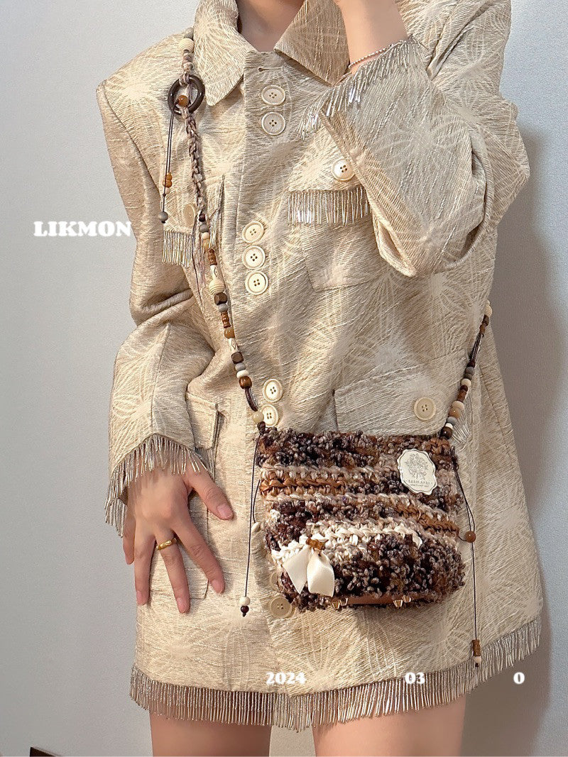 London Afternoon Brown Crochet Crossbody Bag