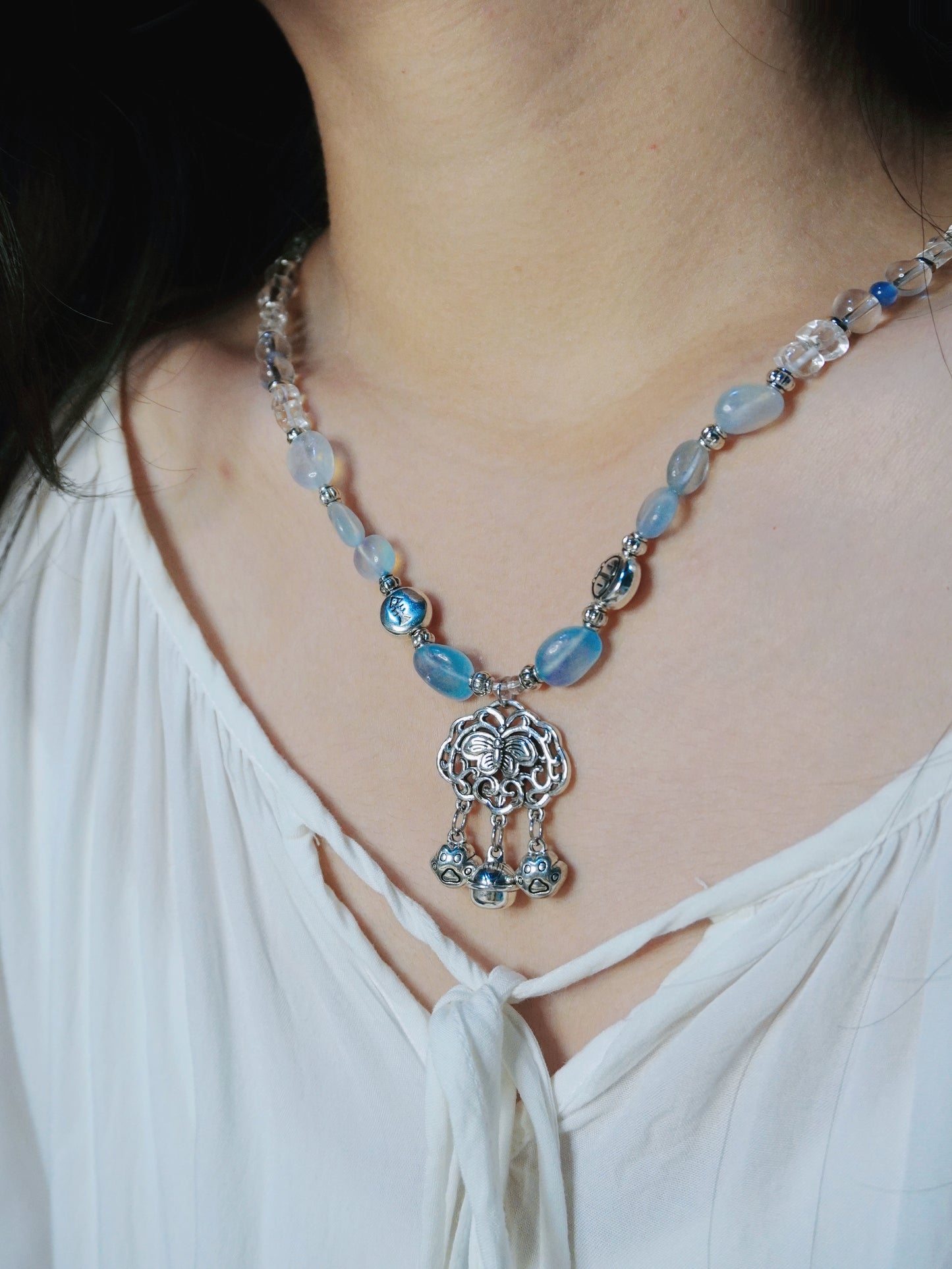 Longevity Lock Crystal Beaded Necklace