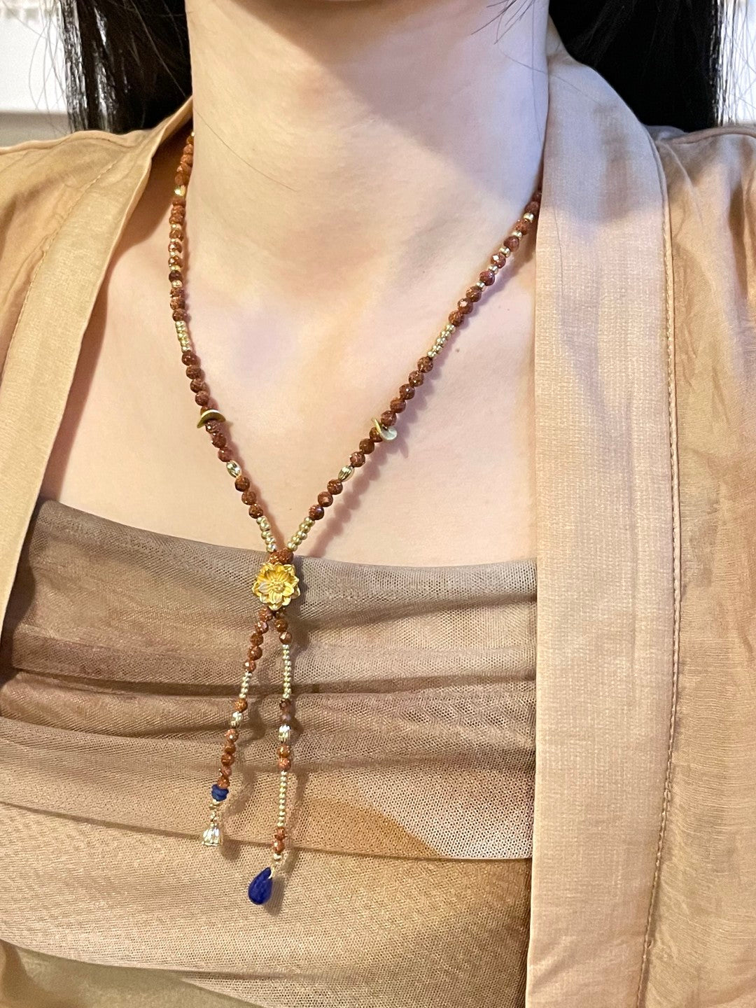 Lotus Lazurite Beaded Necklace