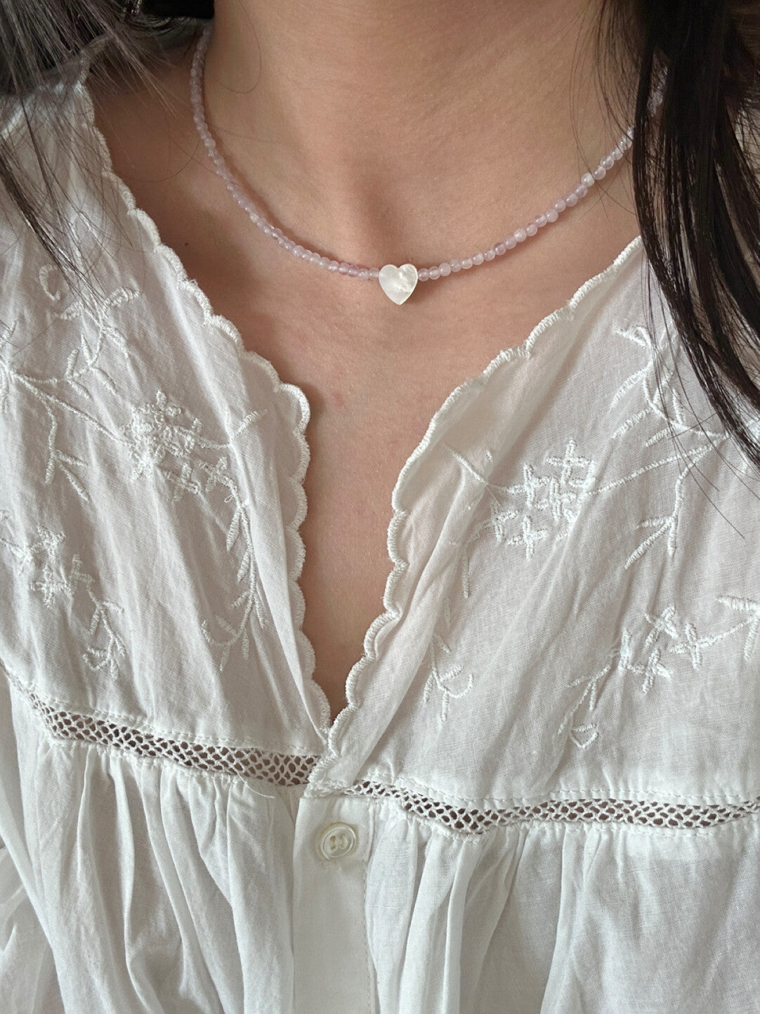 Heart Romantic Purple Natural Stone Beaded Necklace