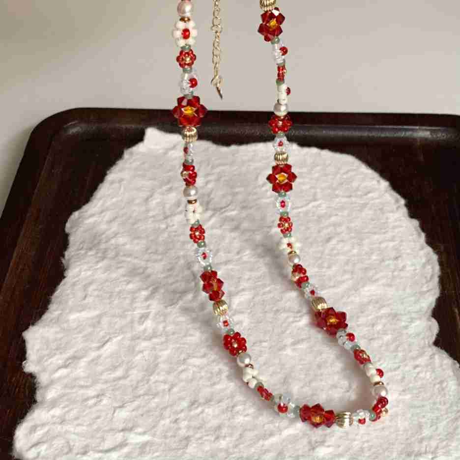 Lucky Red Flower Beaded Bracelet