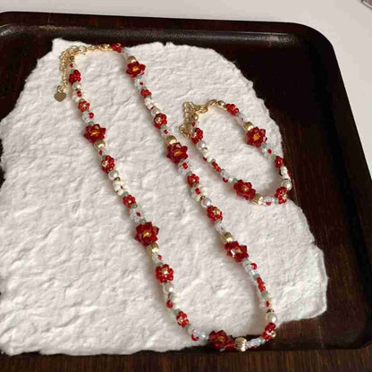 Lucky Red Flower Beaded Bracelet