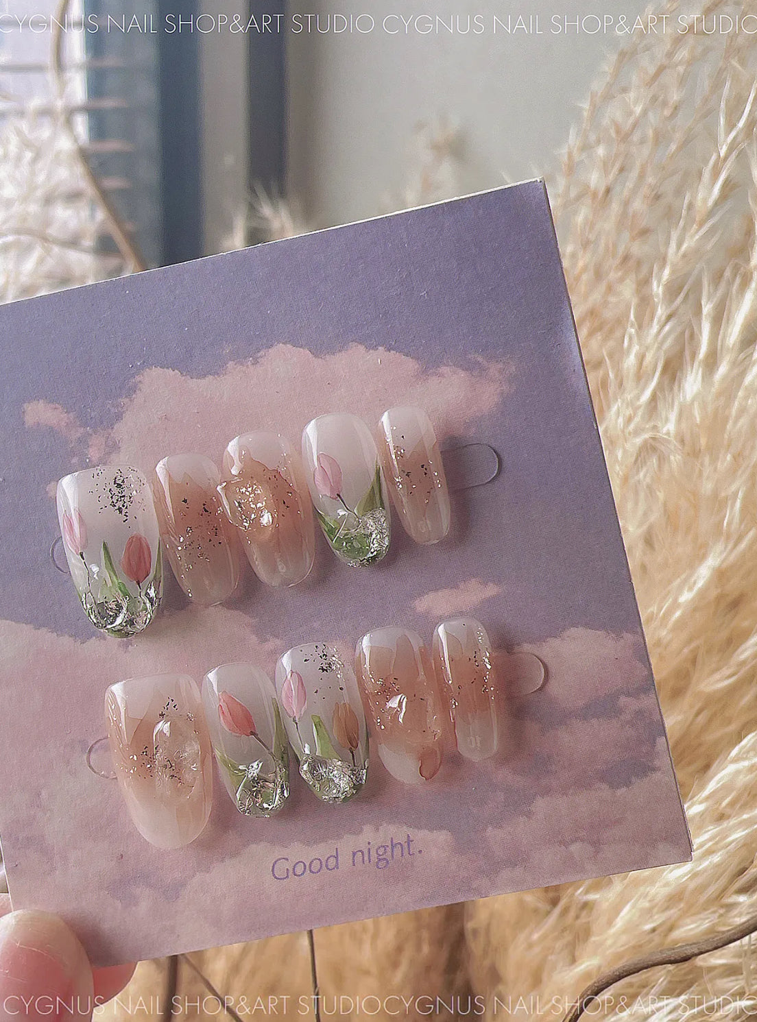 Luna Tulip Hand Painted Press On Nails Set