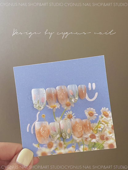Luna Tulip Hand Painted Press On Nails Set
