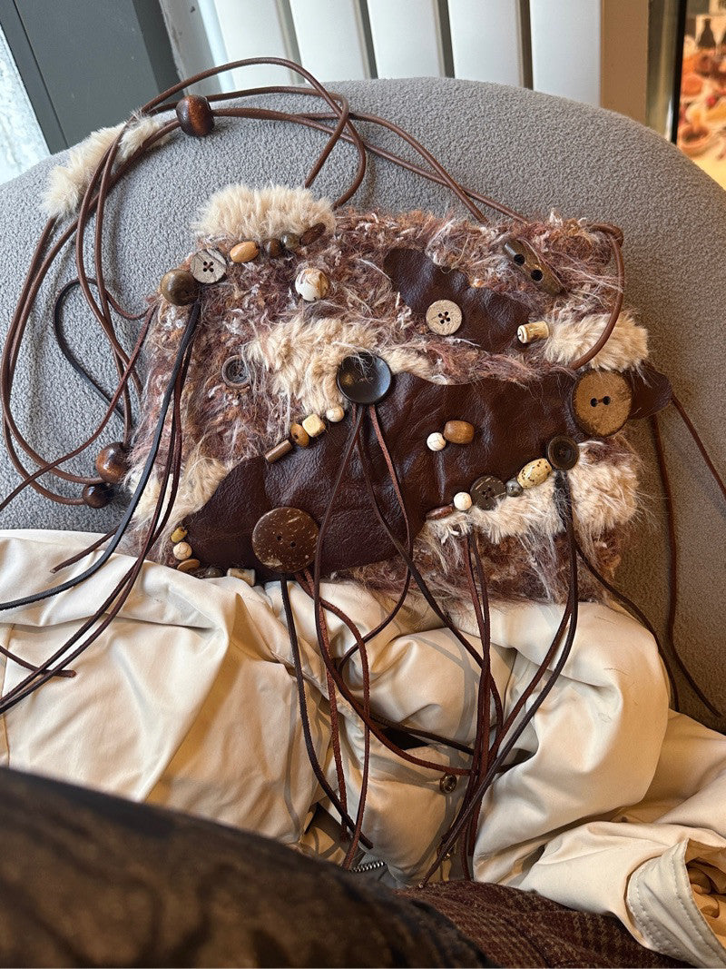 Maillard Crochet Buttons Tassel Crossbody Bag