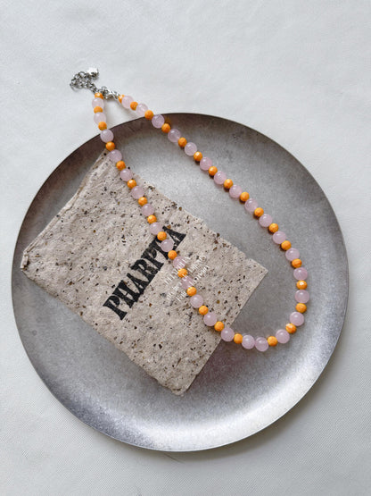 Mango Soda Pink Crystal Beaded Necklace