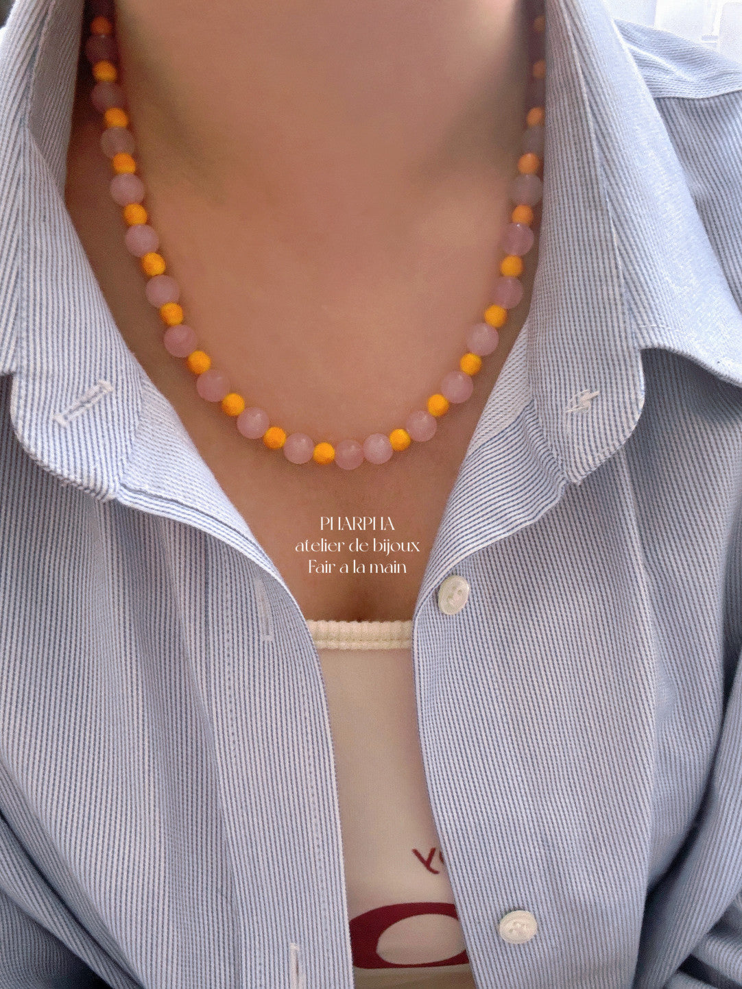 Mango Soda Pink Crystal Beaded Necklace