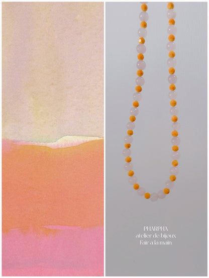 Mango Soda Pink Crystal Beaded Necklace