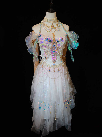 Mermaid Princess Beaded Tassel Dress Set