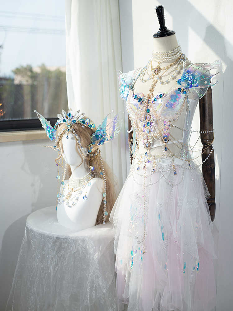 Mermaid Princess Beaded Tassel Dress Set