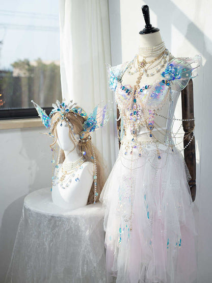 Mermaid Princess Beaded Tassel Dress Set