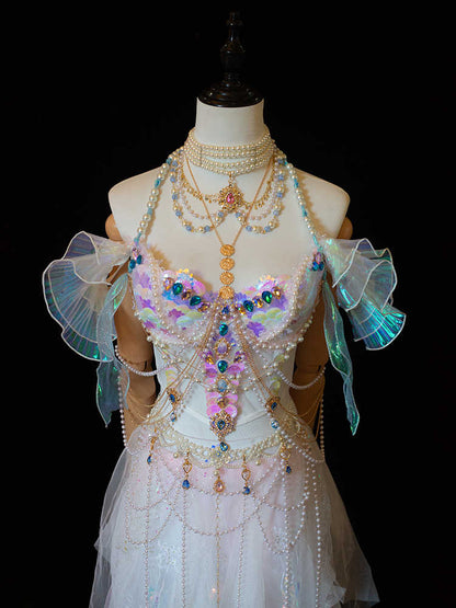 Mermaid Princess Beaded Tassel Dress Set