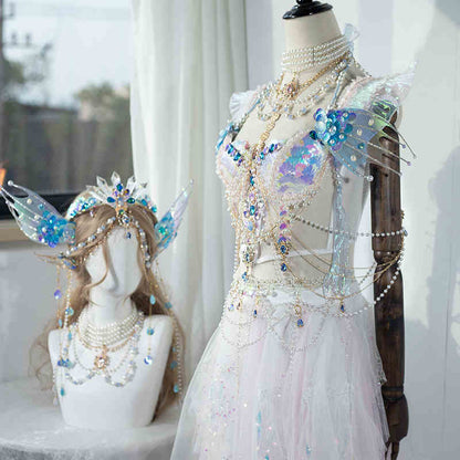 Mermaid Princess Beaded Tassel Dress Set