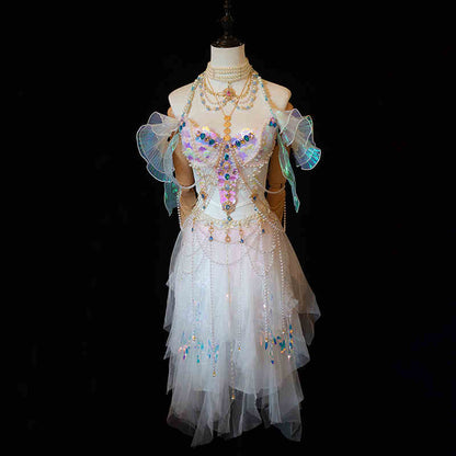 Mermaid Princess Beaded Tassel Dress Set