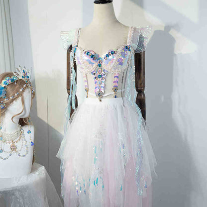 Mermaid Princess Beaded Tassel Dress Set