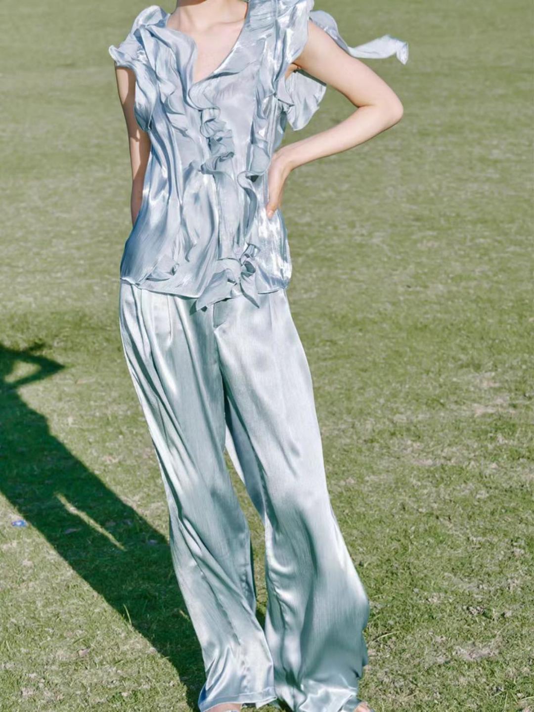 Mermaid Ruffles Sleeveless Tiered Suit
