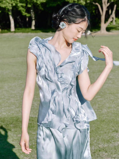 Mermaid Ruffles Sleeveless Tiered Suit