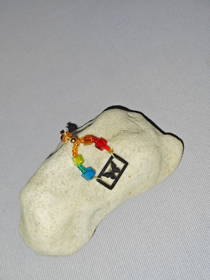 Metal Butterfly Beaded Rainbow Earrings