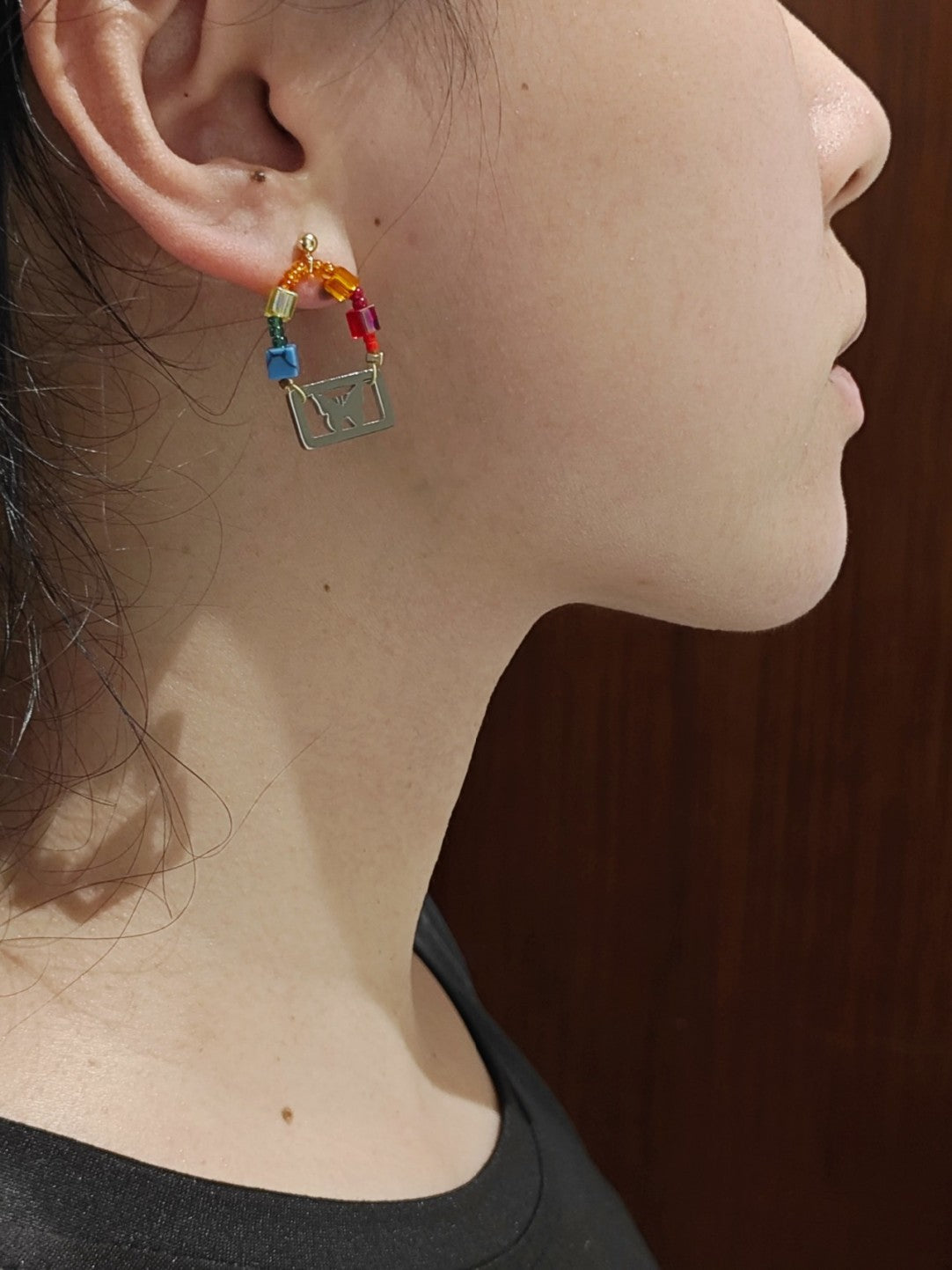 Metal Butterfly Beaded Rainbow Earrings