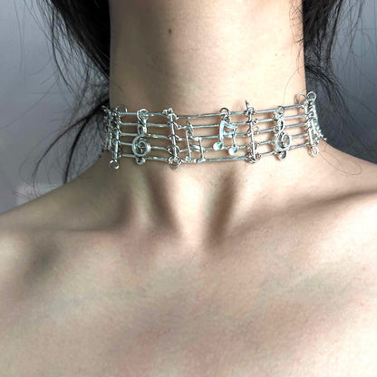 Metal Music Staff Note Choker | Necklace | Three Fleas