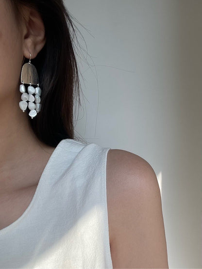 Metal Shell Beaded Drop Earrings