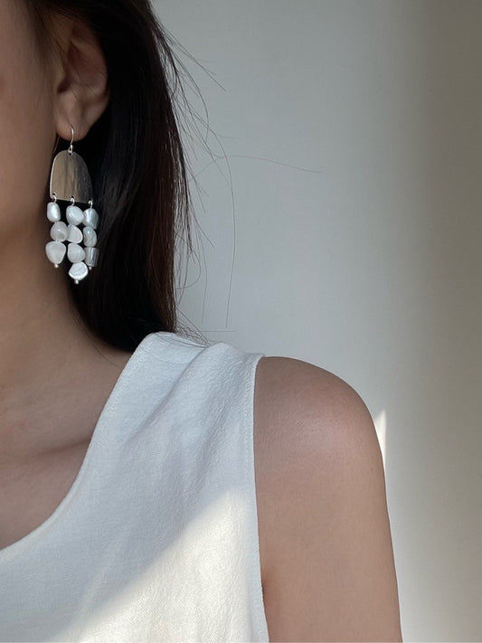 Metal Shell Beaded Drop Earrings
