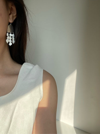Metal Shell Beaded Drop Earrings