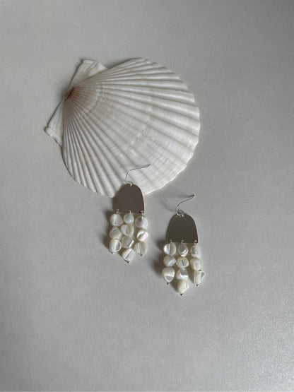 Metal Shell Beaded Drop Earrings