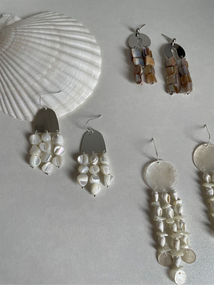 Metal Shell Beaded Drop Earrings