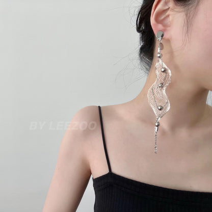 Metal Wire Woven Wave Long Earring
