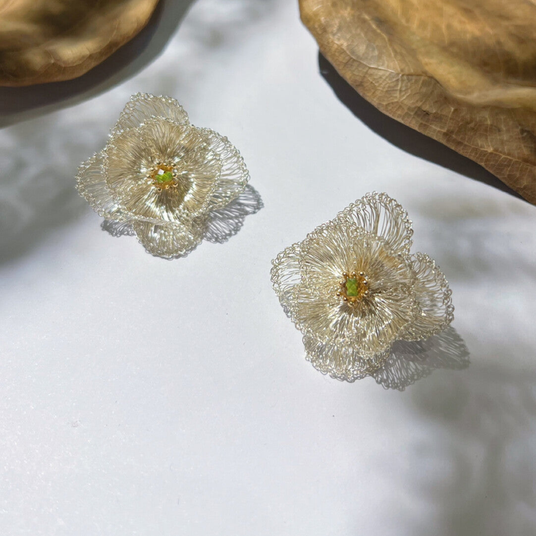 Metal Woven Double Layer Flower Earrings