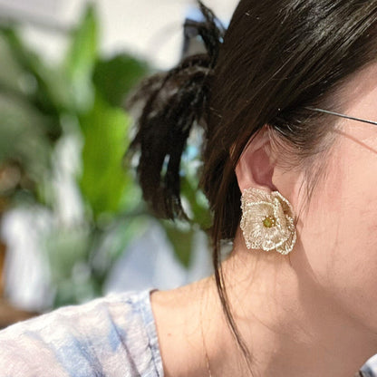 Metal Woven Double Layer Flower Earrings