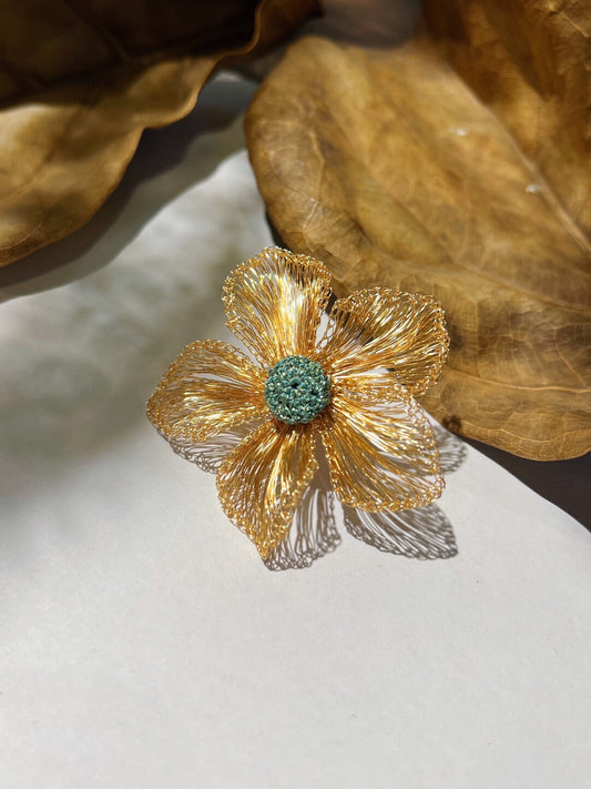 Metal Woven Golden Flower  Earrings