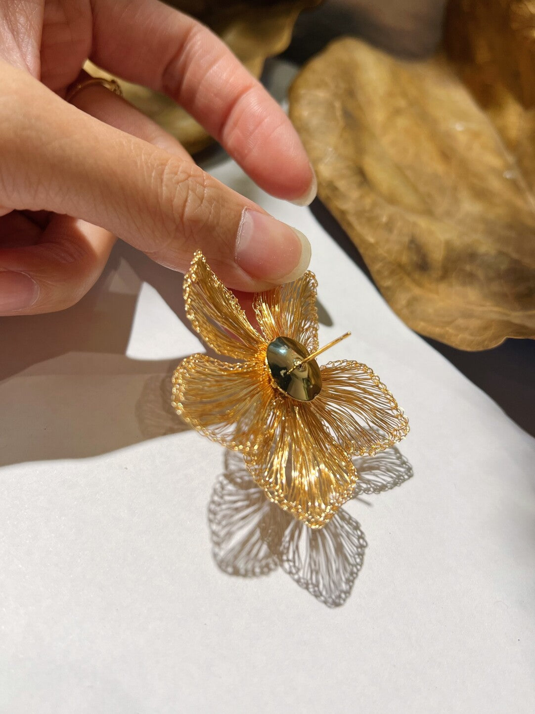 Metal Woven Golden Flower  Earrings